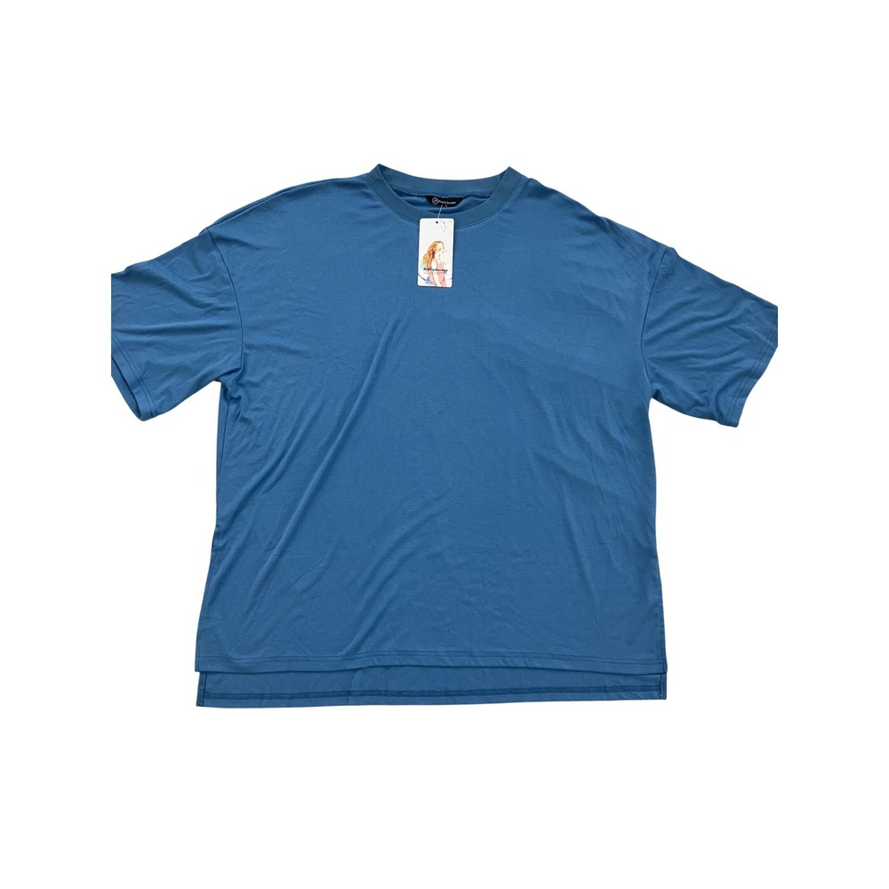 PrettyGarden Womens Oversized Blue Crew Neck T-Shirt Short Sleeve Size‎ L NWT